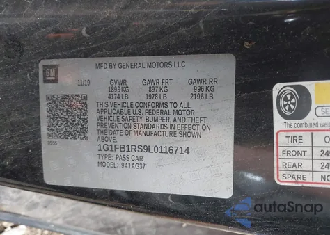 2020 Chevrolet Camaro Rwd 1Lt из США, поврежденный, VIN 1G1FB1RS9L0116714